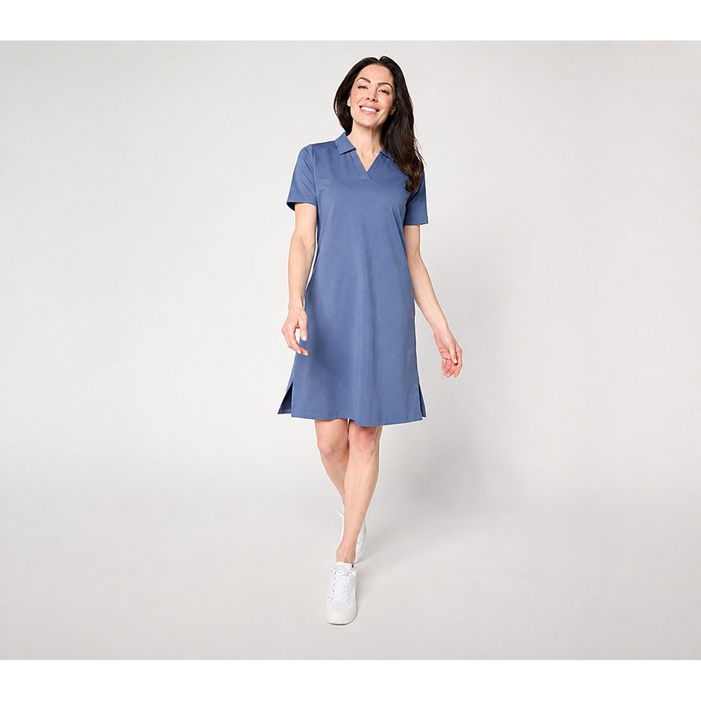 Denim&Co Active Regular French Terry Short Sleeve Collared Dress Indigo, Size 1X